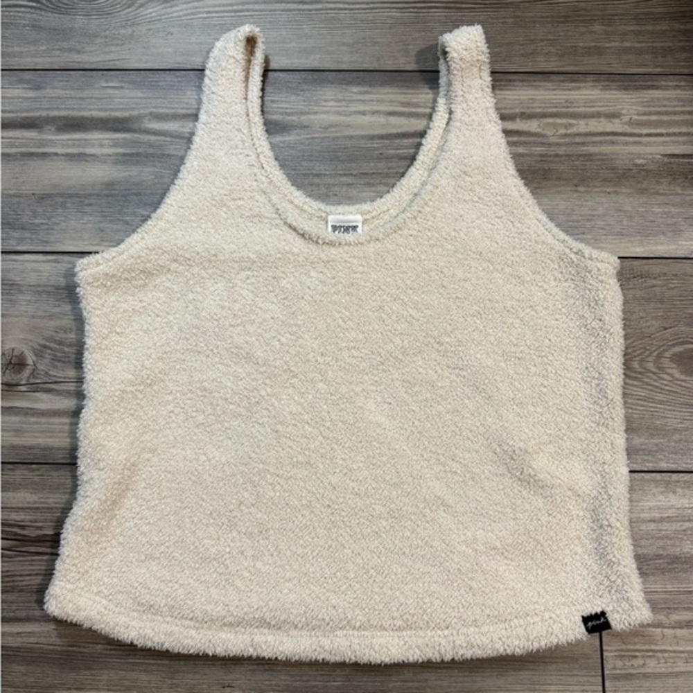 PINK Victoria's Secret Ivory Fuzzy Sleepwear Tank Top Size XL